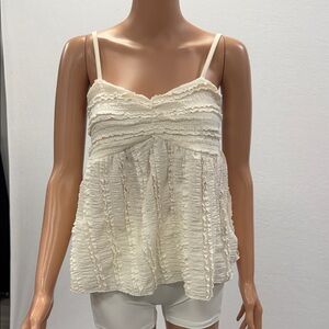 Women’s Cream Ruffled Spaghetti Strap Tank Top